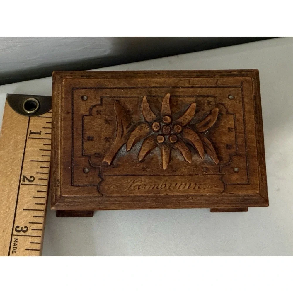 Antique German Warmbrunn Hand Carved Wood Trinket Jewelry Box Black Forest Style